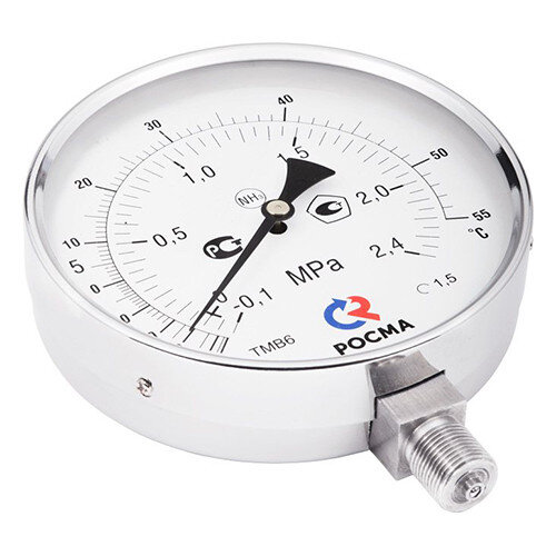 Мановакуумметр РОСМА ТМВ-611Р.00 NH3 (-0,1...0,9 MПa) Дкорп=150мм кл. 1,5 G1/2" аммиачный радиальный УТ-00048803