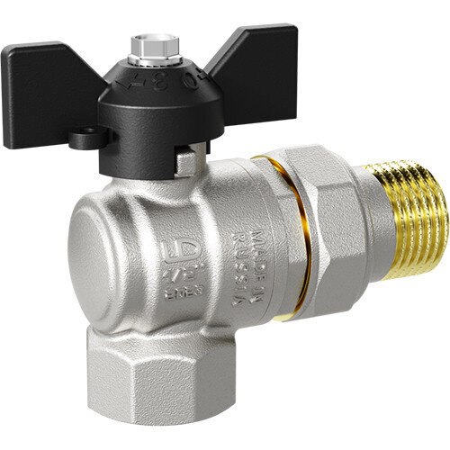 Кран шаровой латунный LD Pride 47.15.В-ГШ.У.Б Ду 15 Ру 40 резьба (ВР-НР) 1/2", никелированный угловой с черной бабочкой, неполнопроходный