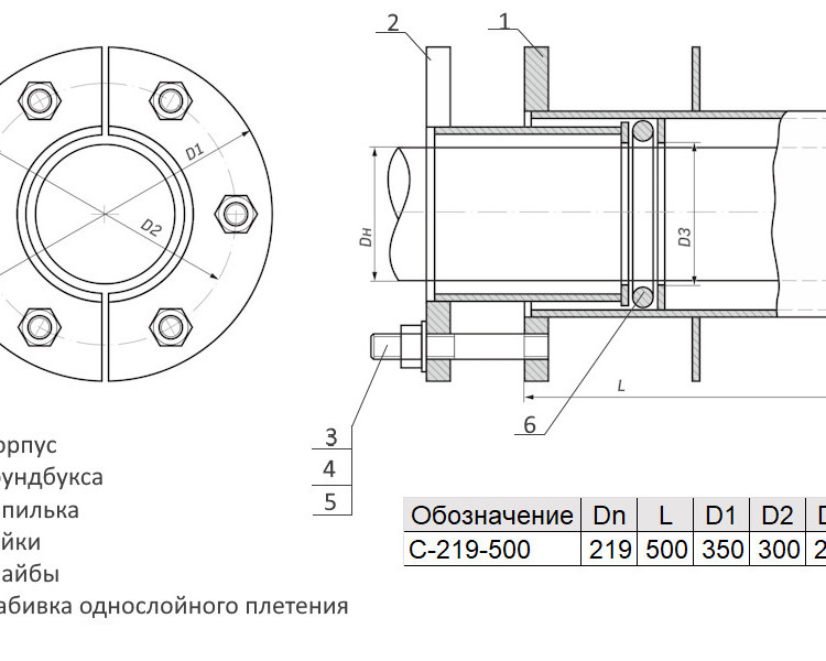 Сальник нажимной С-219-500 ТММ 18-03 Ду 219 L=500мм 2