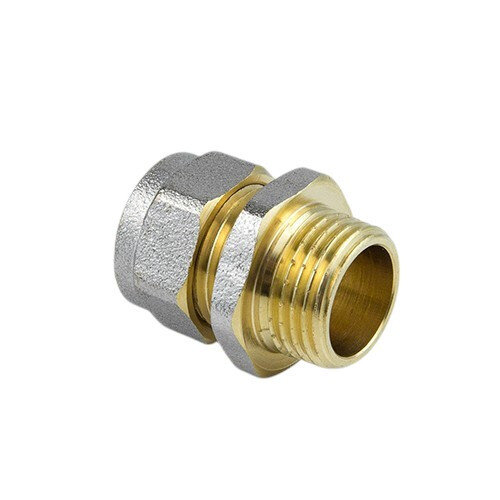 Соединитель латунный Aquasfera 7001 DN 15x20 PN 16 резьба - 1/4'', покрытие - никель, резьбовой НР/компрессионный, 7001-03