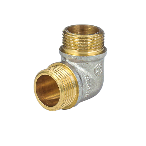 Угольник латунный Aquasfera 9005 DN 20 PN 40 резьба - 3/4'', покрытие -никель, с ребордой, резьбовой НР-НР, 9005-02