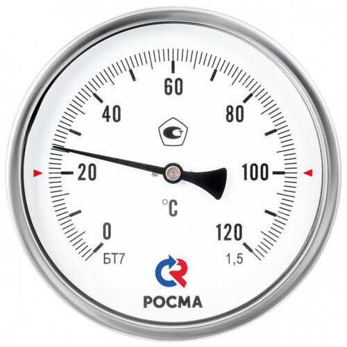 Термометр РОСМА БТ-41.211-200 Дкорп=80мм 2,5 МПа кл. 1,5 G1/2" Tраб = 0...+120°C биметаллический осевой УТ-00052219