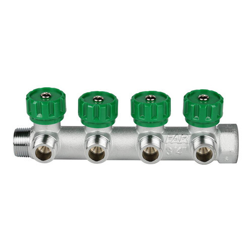 Коллектор распределительный FAR FK 3824 4 отвода ВР-НР 3/4"х1/2" DN 20 PN 16 с регулирующими клапанами плоское уплотнение 2