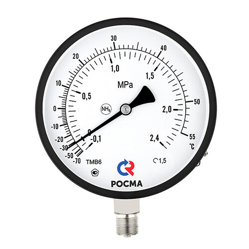 Мановакуумметр РОСМА ТМВ-611Р.00 NH3 (-0,1...0,9 MПa) Дкорп=150мм кл. 1,5 M20x1,5 аммиачный радиальный УТ-00054388