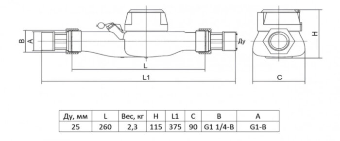 Счетчик воды ЭКО НОМ СВ ДЛ-25 ДУ 25 РУ 16 универсальный многоструйный