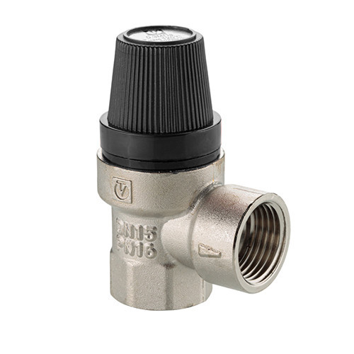Клапан предохранительный VALTEC VT.0490.N.0415 1/2" DN 15 PN 10 пружинный с фиксированной настройкой 0,15 МПа, латунный с никелевым покрытием 1