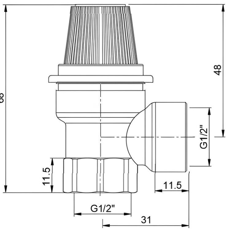 Клапан предохранительный VALTEC VT.0490.N.0415 1/2" DN 15 PN 10 пружинный с фиксированной настройкой 0,15 МПа, латунный с никелевым покрытием 2