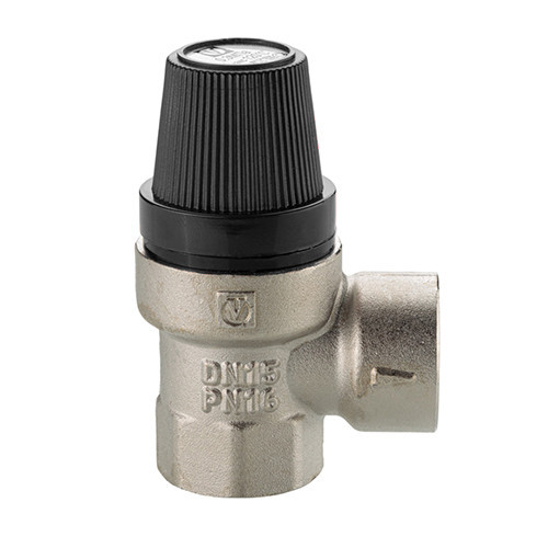 Клапан предохранительный VALTEC VT.0490.N.0415 1/2" DN 15 PN 10 пружинный с фиксированной настройкой 0,15 МПа, латунный с никелевым покрытием 10