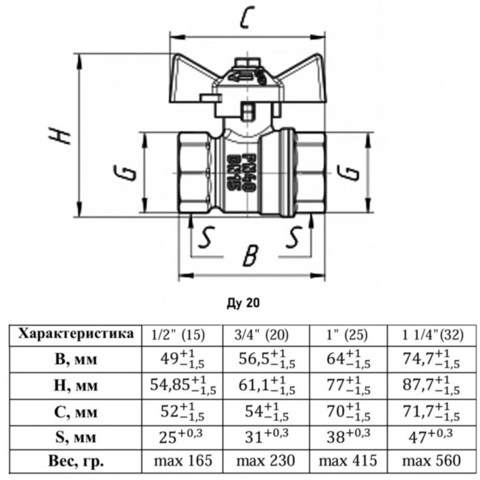 Кран шаровый VALFEX STANDART VF.277 ВР 3/4" Ду 20 Ру 40 газовый никелированный латунный