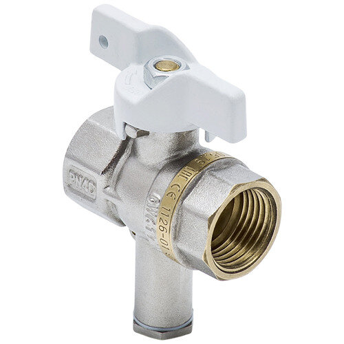 Кран шаровой латунный с отводом для подключения термодатчика Aquasfera Standard 1126 DN 25 PN 40 резьба - 1'', покрытие - никель, полнопроходной резьбовой ВР-ВР, ручка-бабочка белая 1126-03