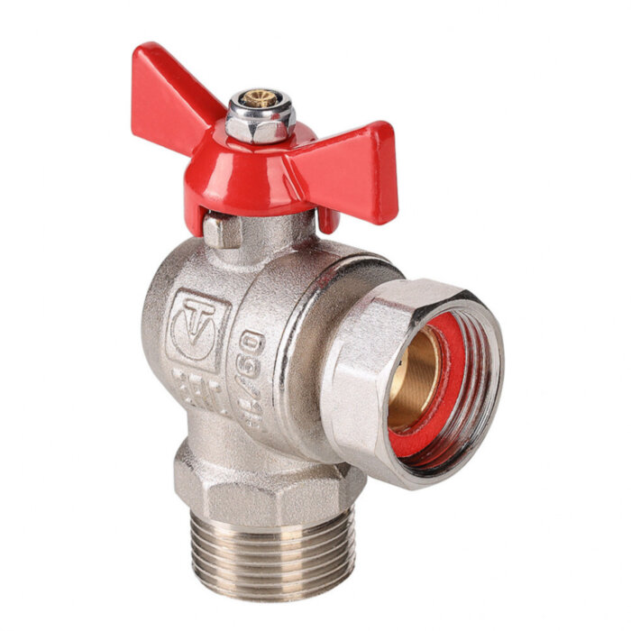 Кран шаровой VALTEC 3/4" Ду20 Ру40 угловой с накидной гайкой и наружной резьбой (короткий) VT.267.NS.0505