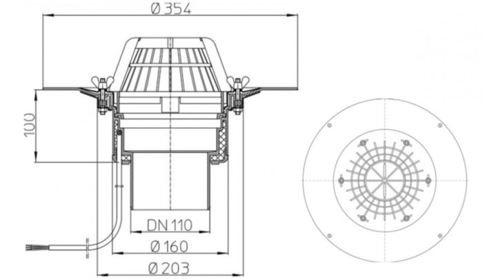 Кровельная воронка HL62.1/1 DN 110 с электрообогревом для плоской неэксплуатируемой кровли