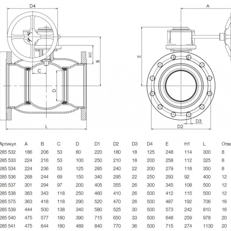 Кран шаровой NAVAL 285536 DN 200 PN 16 стальной стандартнопроходный фланцевый с редуктором 2