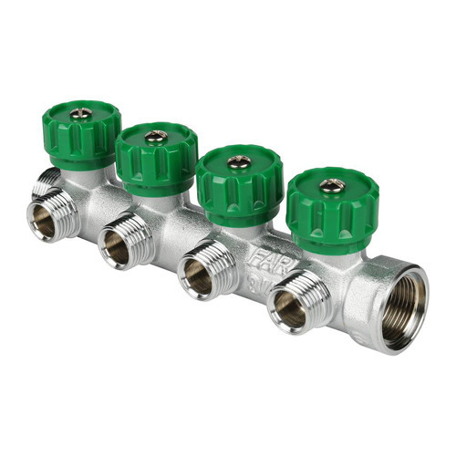 Коллектор распределительный FAR FK 3824 4 отвода ВР-НР 3/4"х1/2" DN 20 PN 16 с регулирующими клапанами
