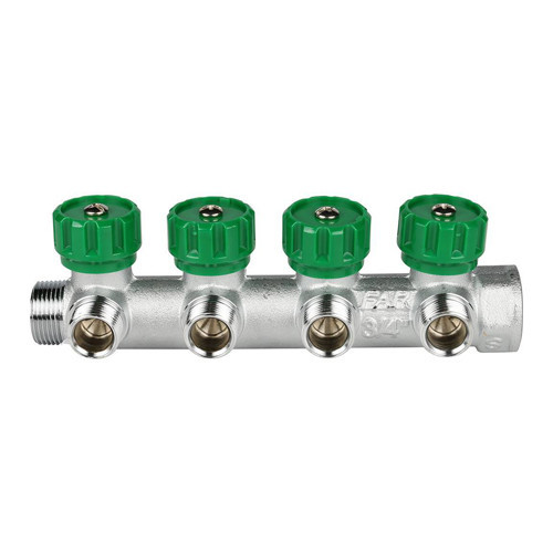 Коллектор распределительный FAR FK 3824 4 отвода ВР-НР 3/4"х1/2" DN 20 PN 16 с регулирующими клапанами 2