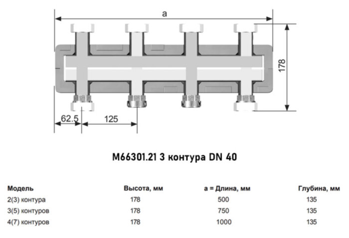 Коллектор распределительный Meibes MeiFlow 8 M66301.21 3-х контурный ВР-НР 1 1/2" DN 40 PN 6 в теплоизоляции