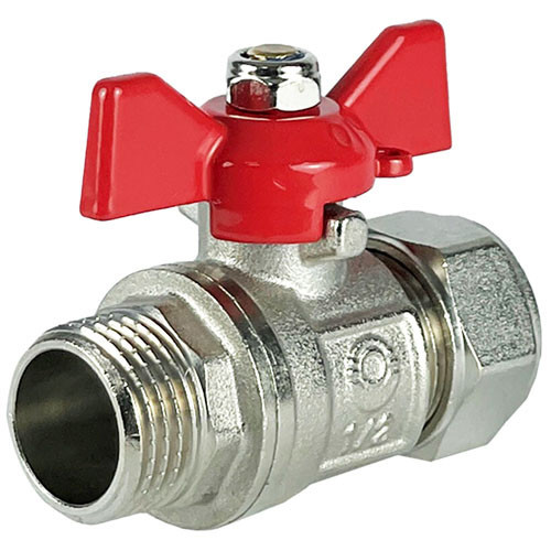 Кран шаровой обжимной VALFEX VF.341.NB Ду 16 НР 1/2" Ру 25 никелированный латунный, ручка-бабочка