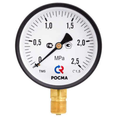 Манометр РОСМА ТМ-510Р.00 (0...2,5 МПа) Дкорп=100мм кл. 1,5 G1/2" общетехнический радиальный 00000007303