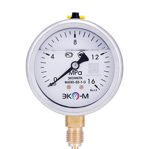 Манометр (вакуумметр) ЭКОМЕРА МД93 Ду 63 мм Ру 0-16 МПа виброустойчивый гидрозаполненный