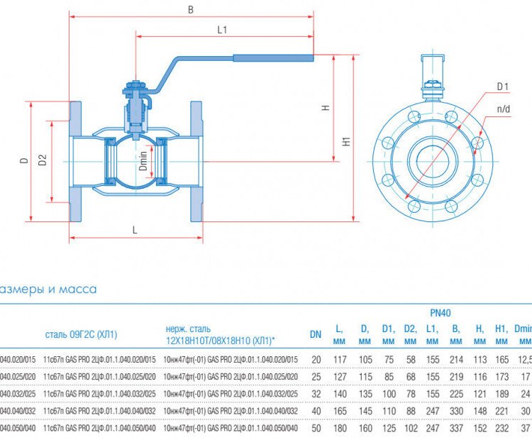 Кран шаровой Маршал 11с67п GAS PRO 2ЦФ.00.1 DN 40/32 PN 40 стандартнопроходной фланцевый 2