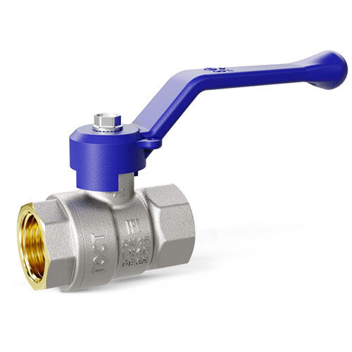 Кран шаровой латунный LD Pride 47.20.В-В.Р Ду 20 Ру 40 резьба (ВР-ВР) 3/4", никелированный с синим рычагом, неполнопроходный