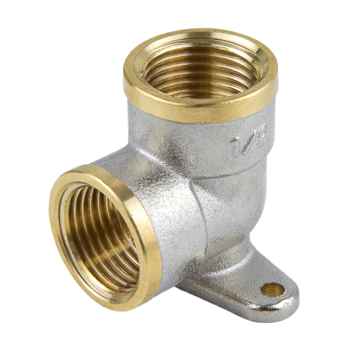 Угольник латунный Aquasfera 9004 DN 15 PN 40 резьба - 1/2'', покрытие - никель, с креплением, резьбовой ВР-ВР, 9004-01