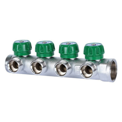 Коллектор распределительный STOUT SMB 6850 4 отвода ВР-НР 1"х3/4" DN 25 PN 16 с регулирующими клапанами