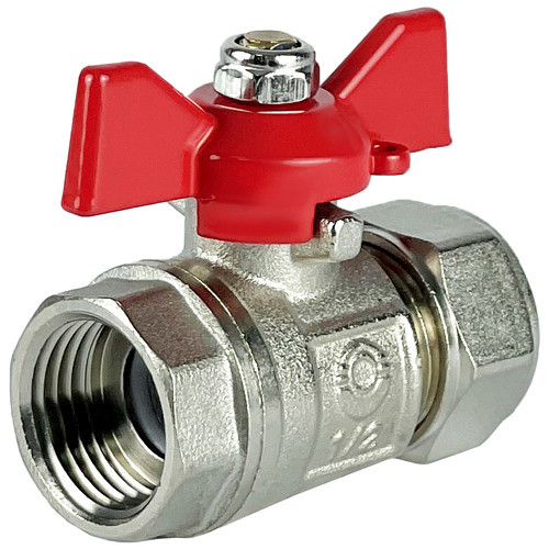 Кран шаровой обжимной VALFEX VF.342.NB Ду 16 ВР 1/2" Ру 25 никелированный латунный, ручка-бабочка 1