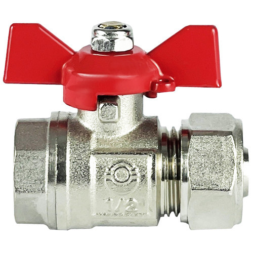 Кран шаровой обжимной VALFEX VF.342.NB Ду 16 ВР 1/2" Ру 25 никелированный латунный, ручка-бабочка 3