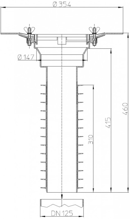 Корпус кровельной воронки HL69/2-K DN125 вертикальный выпуск