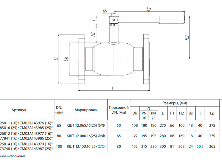 Кран шаровой БИВАЛ КШТХ 12 DN 80 PN 25 Ф/Ф 2