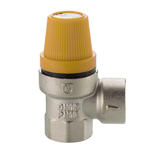 Клапан предохранительный VALTEC VT.0490.N.0460 1/2" DN 15 PN 10 пружинный с фиксированной настройкой 0,6 МПа, латунный с никелевым покрытием 10