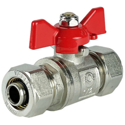 Кран шаровой обжимной VALFEX VF.343.NB Ду 16х16 Ру 25 никелированный латунный, ручка-бабочка