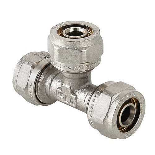 Тройник переходной VALTEC VTm.331 DN 16x20x16 PN 10 латунный никелированный