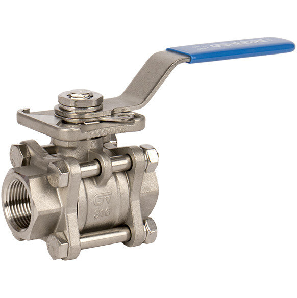 Кран шаровой нержавеющий трехсоставной GENEBRE 2025 Ду25 Ру63 полнопроходной резьбовой ВР/ВР с ISO-фланцем