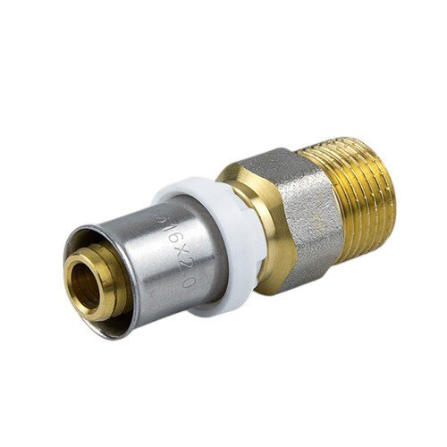 Соединитель латунный Aquasfera 8001 DN 16.4х20 PN 16 резьба - 3/4'', покрытие - никель, резьбовой НР/пресс, 8001-02