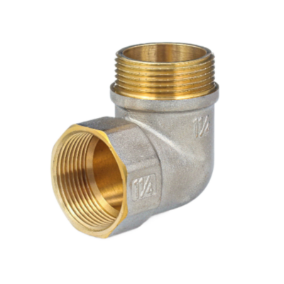 Угольник латунный Aquasfera 9006 DN 15 PN 40 резьба - 1/2'', покрытие - никель, с ребордой, резьбовой ВР-НР, 9006-01