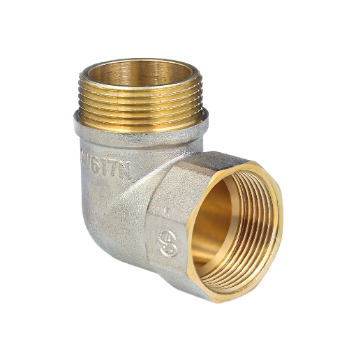 Угольник латунный Aquasfera 9006 DN 15 PN 40 резьба - 1/2'', покрытие - никель, с ребордой, резьбовой ВР-НР, 9006-01