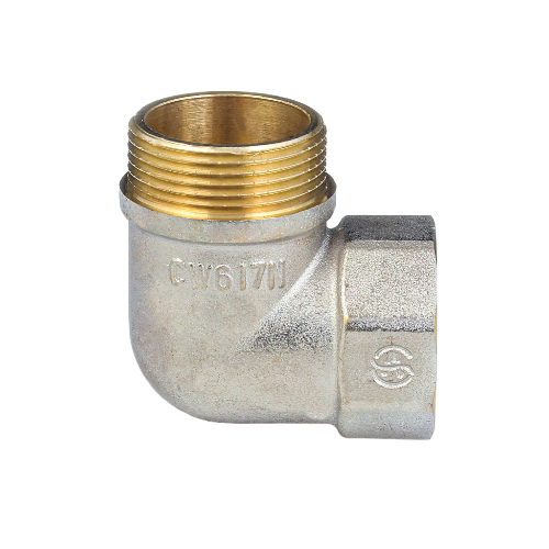 Угольник латунный Aquasfera 9006 DN 15 PN 40 резьба - 1/2'', покрытие - никель, с ребордой, резьбовой ВР-НР, 9006-01