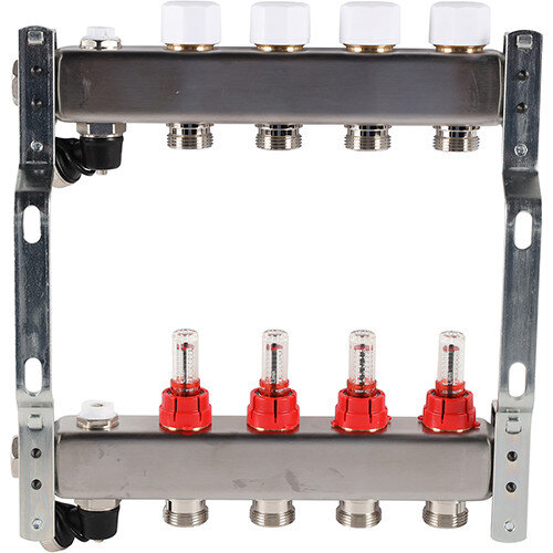 Коллектор ROMMER с расходомерами с клапаном вып. воздуха и сливом 4 выхода