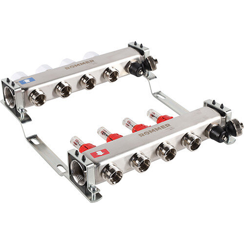 Коллектор ROMMER с расходомерами с клапаном вып. воздуха и сливом 4 выхода