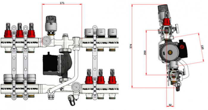 Узел насосно-смесительный VALTEC VT.TECHNOMIX.0.130 1" с термоголовкой без насоса