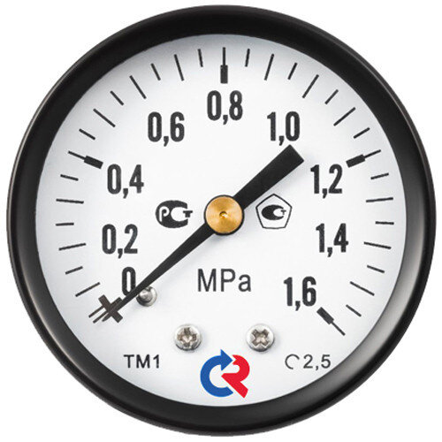 Манометр РОСМА ТМ-110Т.00 (0...1,6 МПа) Дкорп=40мм кл. 2,5 G1/8" общетехнический осевой 00000000529