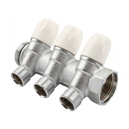 Коллектор распределительный Tiemme Maxima 1860005 3 отвода ВР-НР 3/4"х1/2" DN 20 PN 10 с регулирующими клапанами модульный