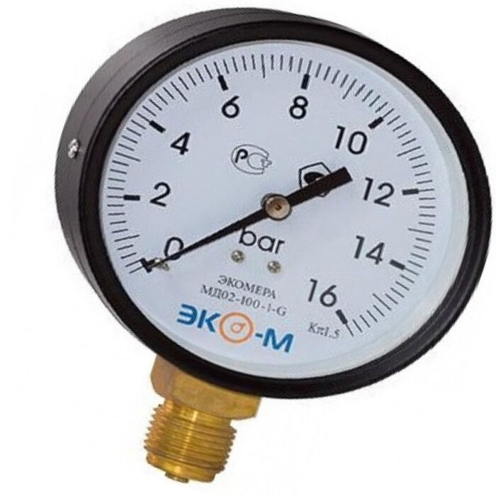 Манометр МД 02 радиальный Дк63мм 0-16 бар кл.1,5 G1/4" ЭКОМЕРА