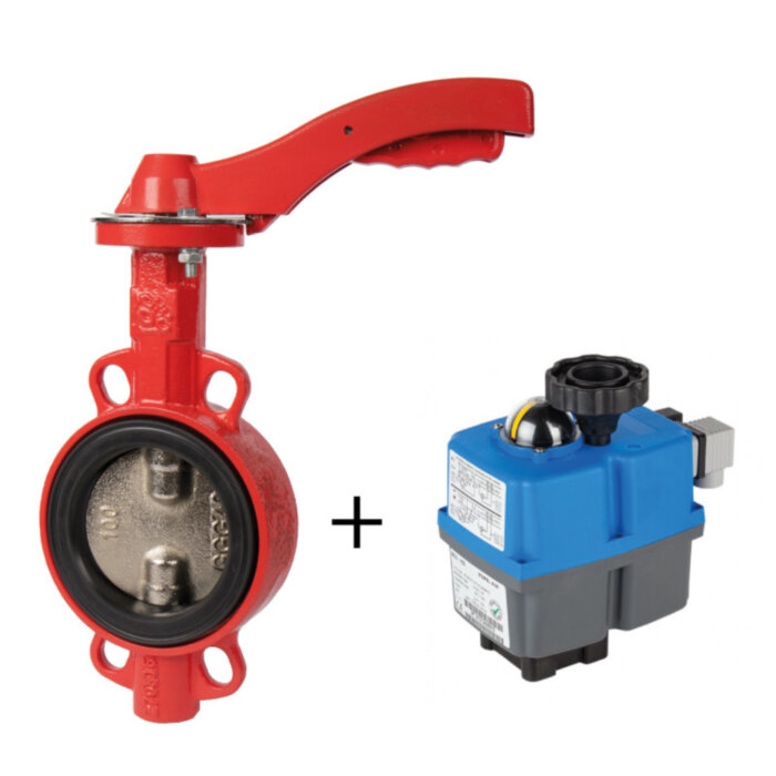 Затвор дисковый поворотный РАШВОРК 201 Ду200 Ру16 межфланцевый чугунный с электроприводом Genebre 5803 220В