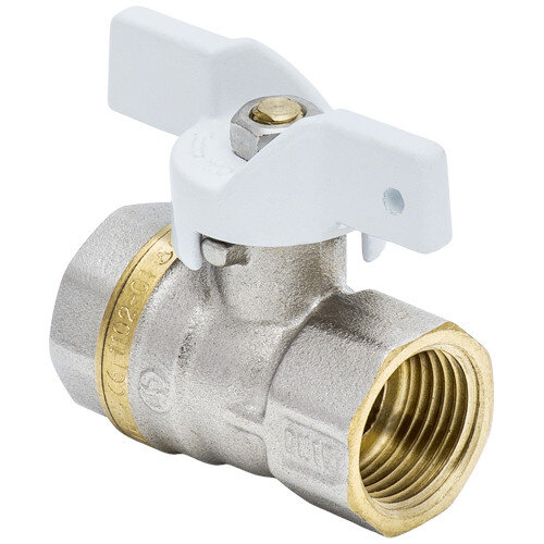 Кран шаровой латунный Aquasfera Standard 1102 DN 15 PN 40 резьба - 1/2'', покрытие - никель, неполнопроходной резьбовой ВР-ВР, ручка-бабочка белая 1102-01