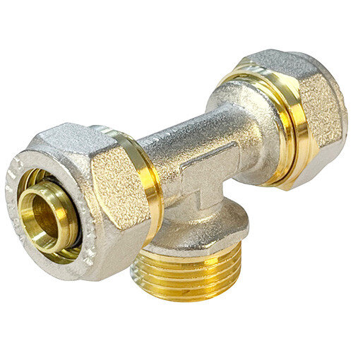 Тройник обжимной VALFEX VF.333.N НР 1 1/4" Ду 32 Ру 25 переход на наружную резьбу, никелированный латунный