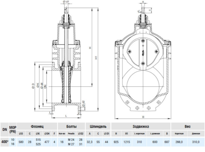 Задвижка HAWLE 4000ELE3 DN 400 мм PN 10 фланцевая клиновая чугунная с переходником для э/привода с обрезиненным клином