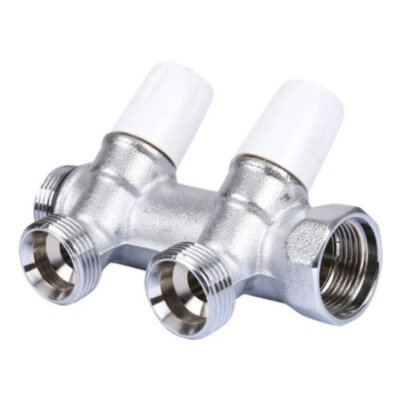 Коллектор распределительный Tiemme Maxima 1860026 2 отвода ВР-НР 3/4" DN 20 PN 10 с регулирующими клапанами модульный